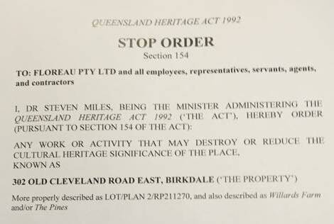 Minister steps in to protect Birkdale homestead