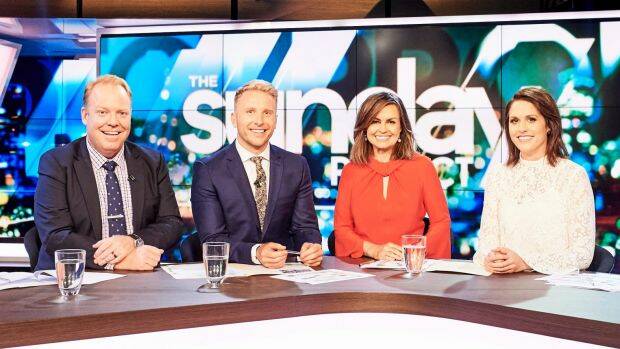 Peter Helliar, Hamish McDonald, Lisa Wilkinson and Rachel Corbett during Lisa's first appearance on The Project after defecting from Nine to Ten. Photo: Supplied
