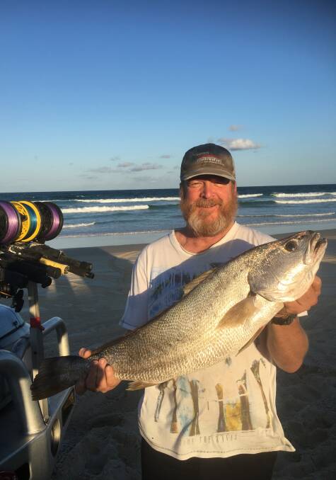 HAPPY: Tony Lyon was happy to land his first-ever surf mulloway during the Moreton Island Classic.
