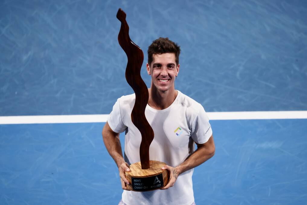 HARD WORK: Thanasi Kokkinakis pictured after his breakthrough ATP Tour win. Picture: Peter Mundy/Speed Media/Icon Sportswire via Getty Images