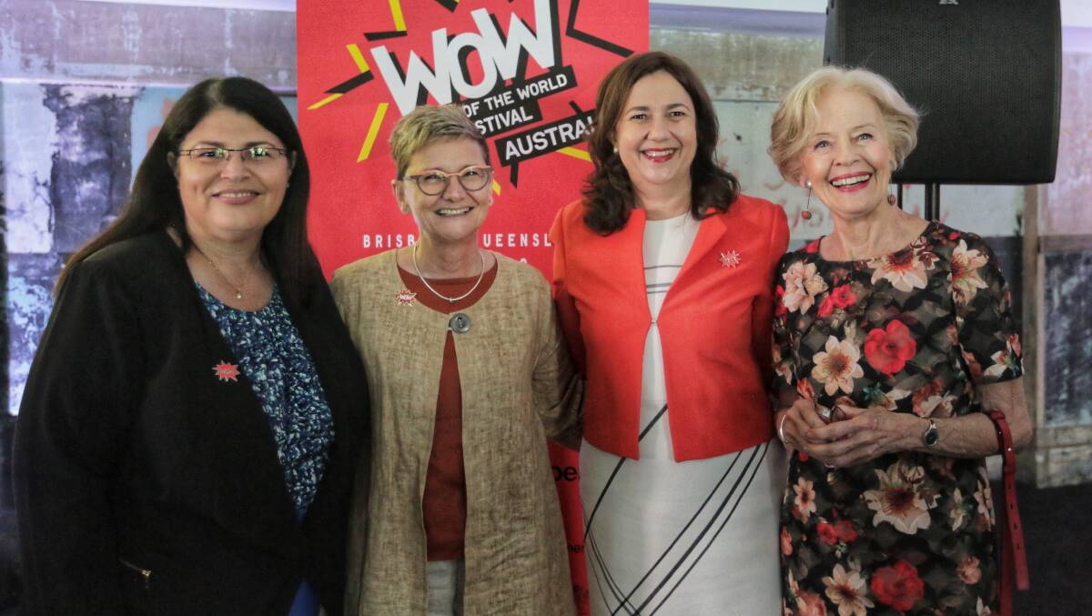 Minister for Education and Member for McConnel Grace Grace, Executive Producer of WOW Australia Cathy Hunt, Premier Annastacia Palaszczuk, Dame Quentin Bryce at the program launch of WOW Australia 2020 program launch in Brisbane.