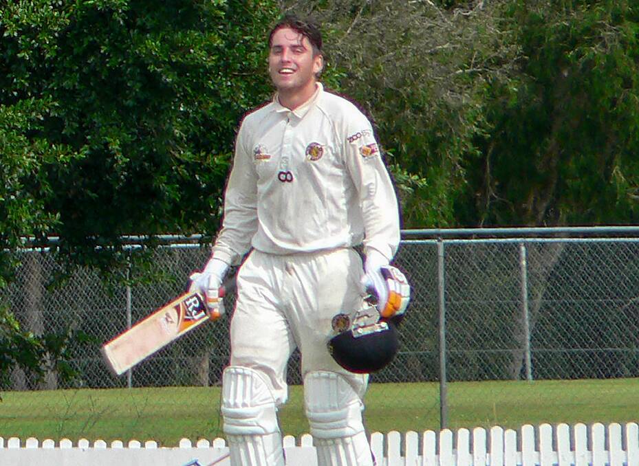 CENTURY MAKER: Redlands 2nd grade player Stuart Edgar shows his delight as he scored a century last Saturday at home on the Peter Burge oval.