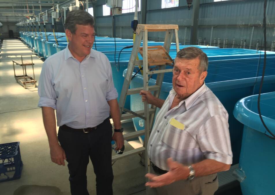 Oppoistion leader Tim Nicholls and industry pioneer Noel Herbst, Gold Coast Marine Aquaculture. 