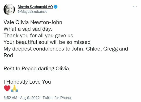 My friend, my mentor: Heartfelt tributes flowing for Olivia Newton-John