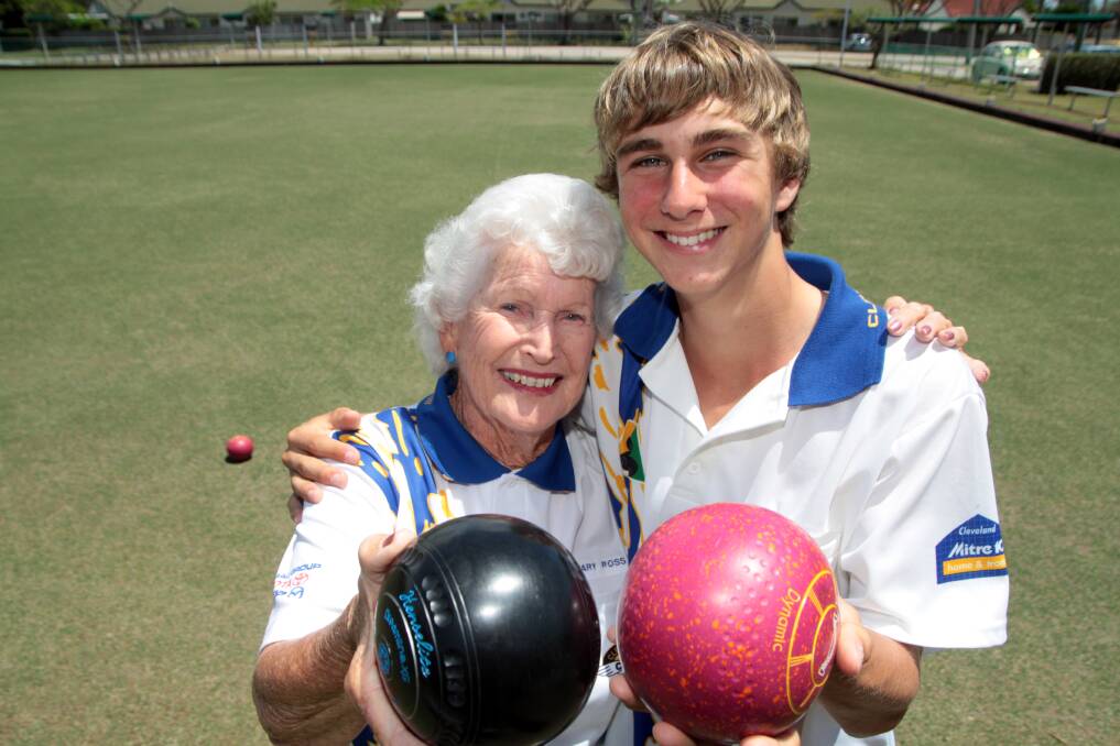 ON?THE?BALL: Mary Ross, 84, and Jacob Nelson, 14, both of Cleveland Bowls Club, won the mixed pairs bowling competition. 
Photo: Chris McCormack