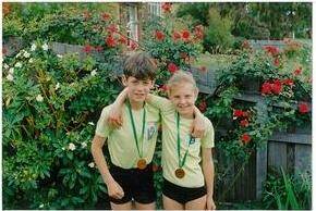 Race walker Nathan Deakes, as a kid with his sister Naomi, who lives in Redland Bay. Deakes, whose parents own Di Mati Coffee shop in Cleveland, is changing career and becoming a dad.