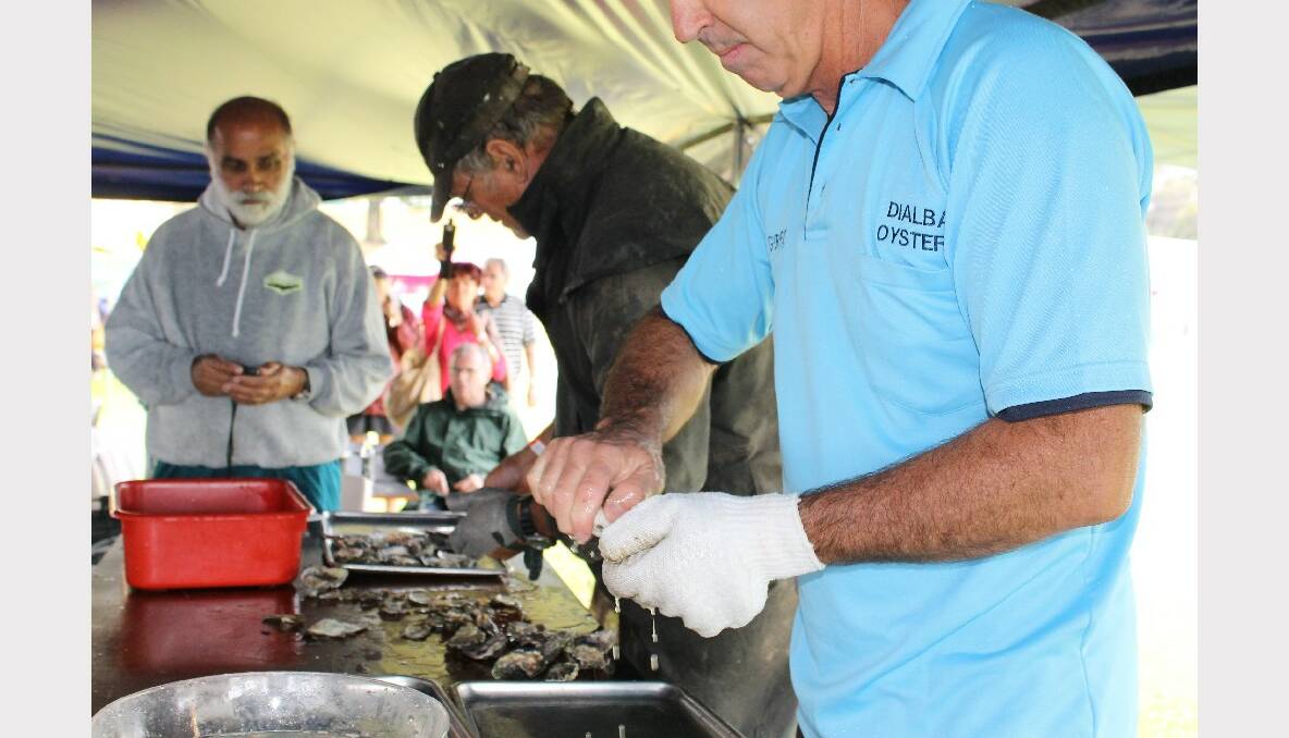 Greg Nankervis shows how to open (shuck) 30 oyster in the Bayside Bulletin oyster shucking competition.  