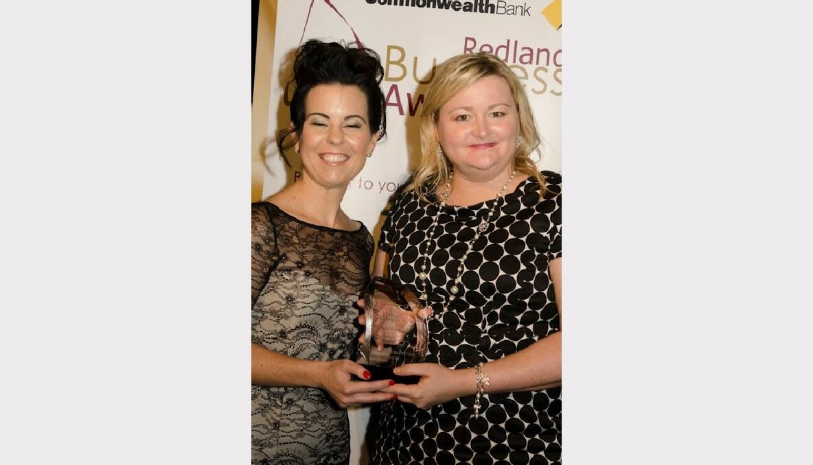 Redland City Chamber of Commerce committee member Claire Harrison and Maria Anderson of Sustainable Marketing winners of the Excellence in Professional & Business Support Services in the 2012 Commonwealth Bank Redland Business Awards.
