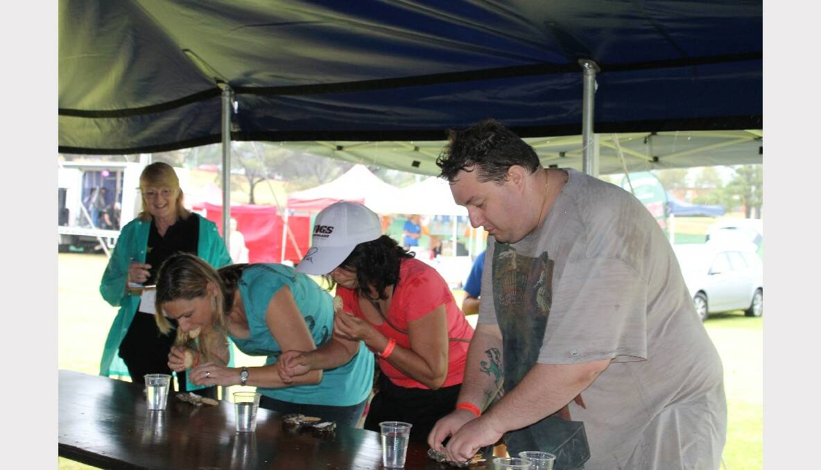 Oyster eating at the Straddie Oyster Festival at Dunwich 