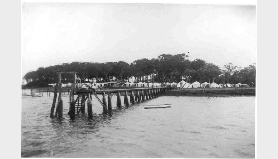Two of Victoria Point’s jetties. Note the tents on the Point: many people camped at Victoria Point at this time.