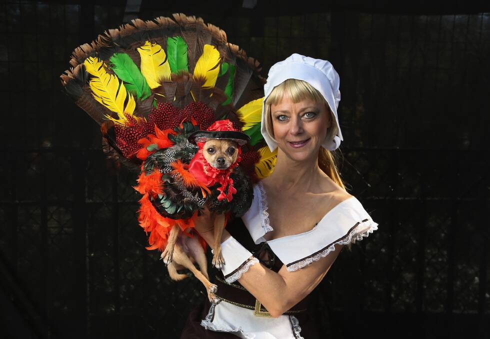 Karen Biehl holds her Chihuahua Eli, who posed as a Thanksgiving turkey at the Tompkins Square Halloween Dog Parade on October 20, 2012 in New York City. Photo by John Moore/Getty Images